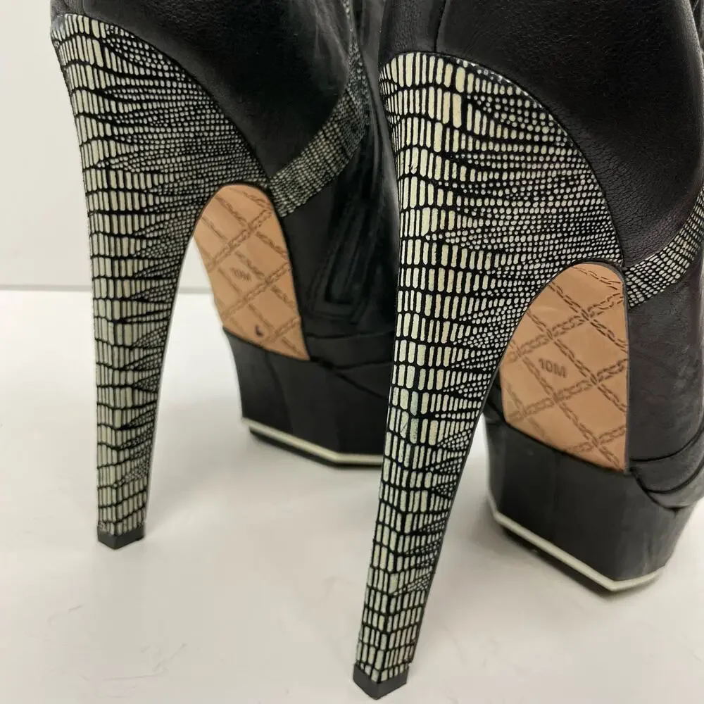 L.A.M.B. | Dorene Black Leather High Stiletto Heel Platform Booties - Picture 7 of 9